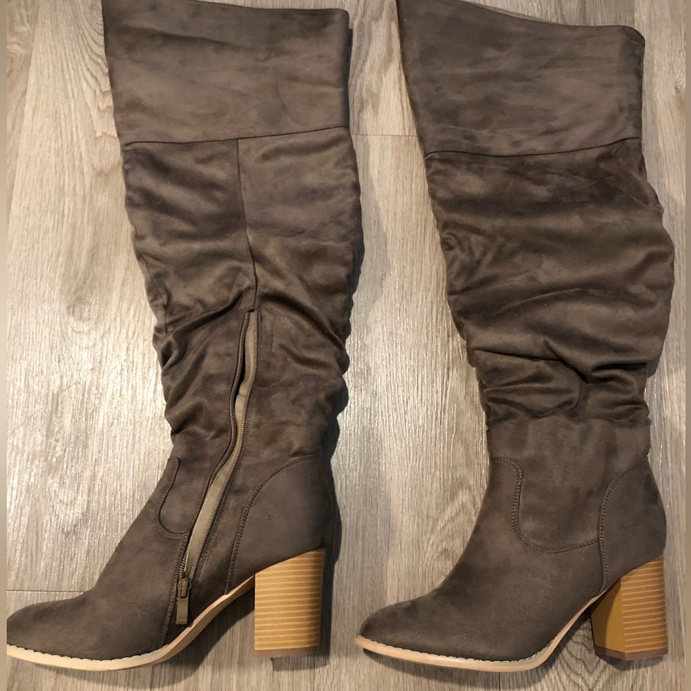 Journee Collection Over The Knee Heeled Boots Wide Calf Vegan Leather Size 10WC